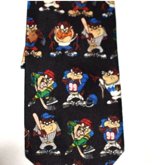 Vintage 1997 Warner Bros. Looney Tunes Taz Sports Silk Tie - Picture 2 of 3